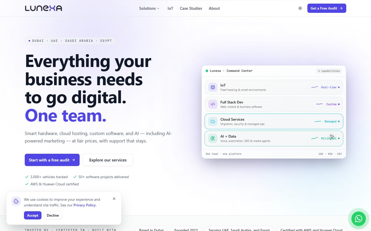Lunexa — تصميم موقع شركة تقنية وإنترنت الأشياء في الخليج