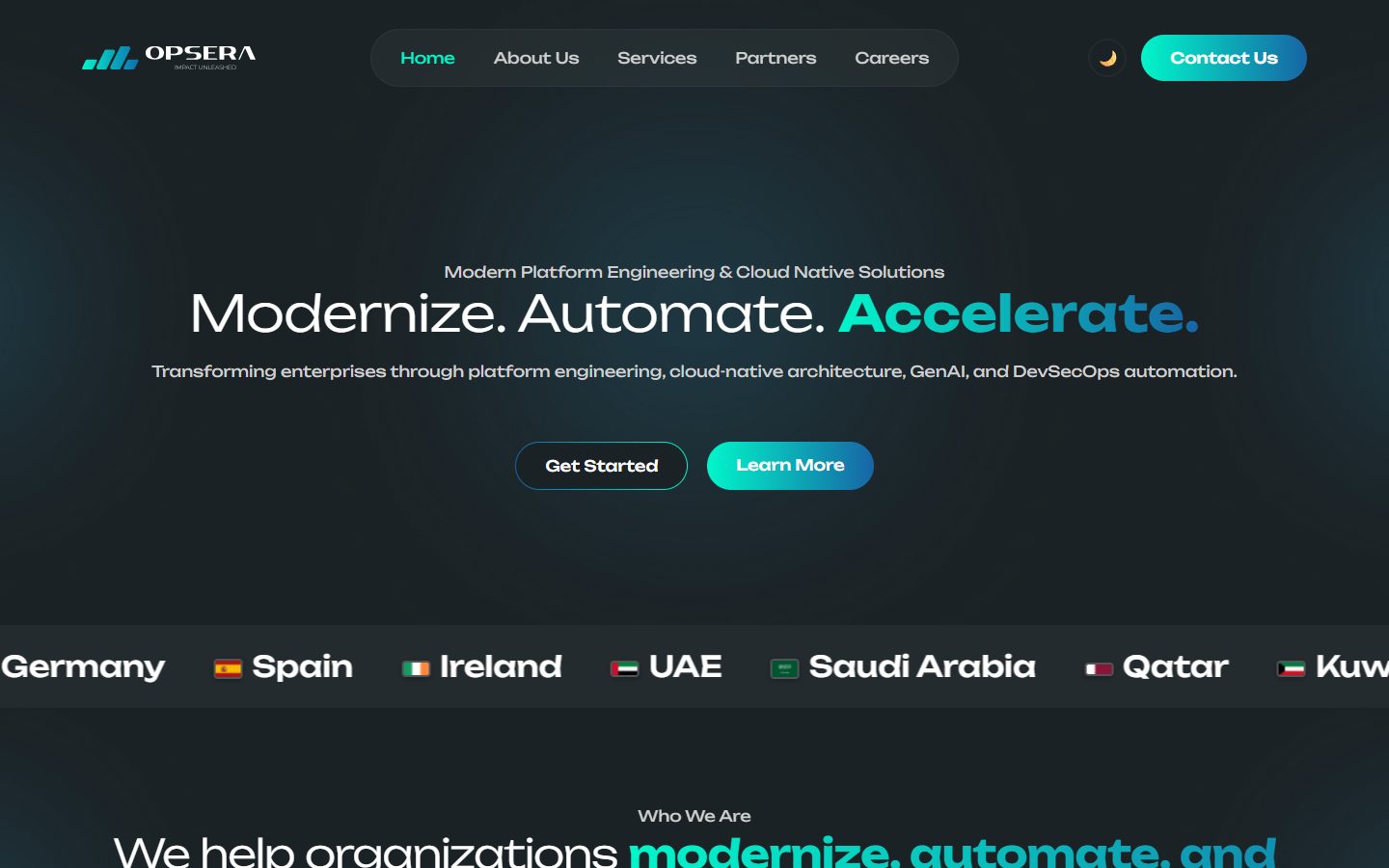 Opsera — Platform engineering & cloud company website design